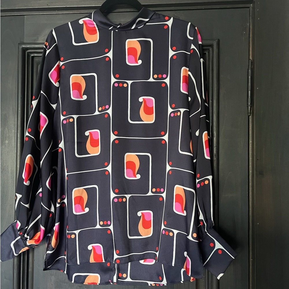 Zara Geometric Print Blouse - Black, Pink, Orange